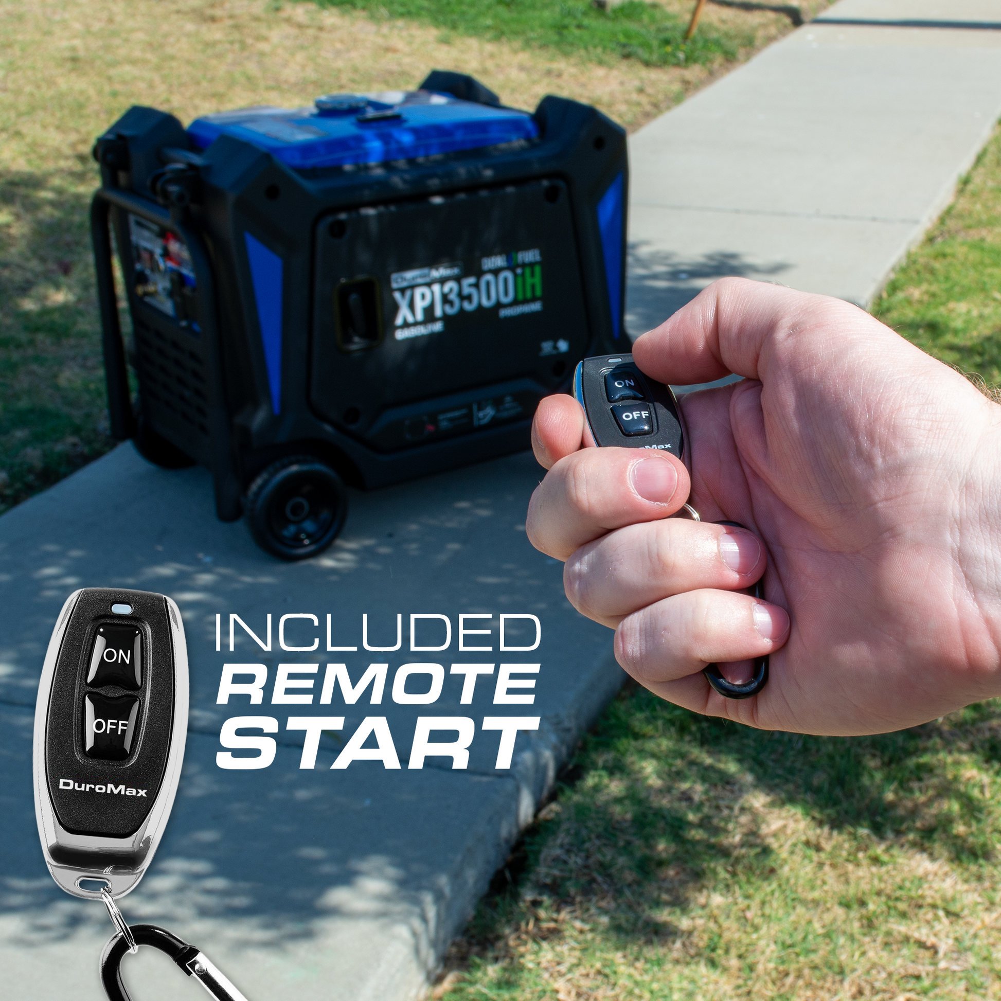 DuroMax XP13500iH dual fuel inverter generator, three-quarter rear studio product photo