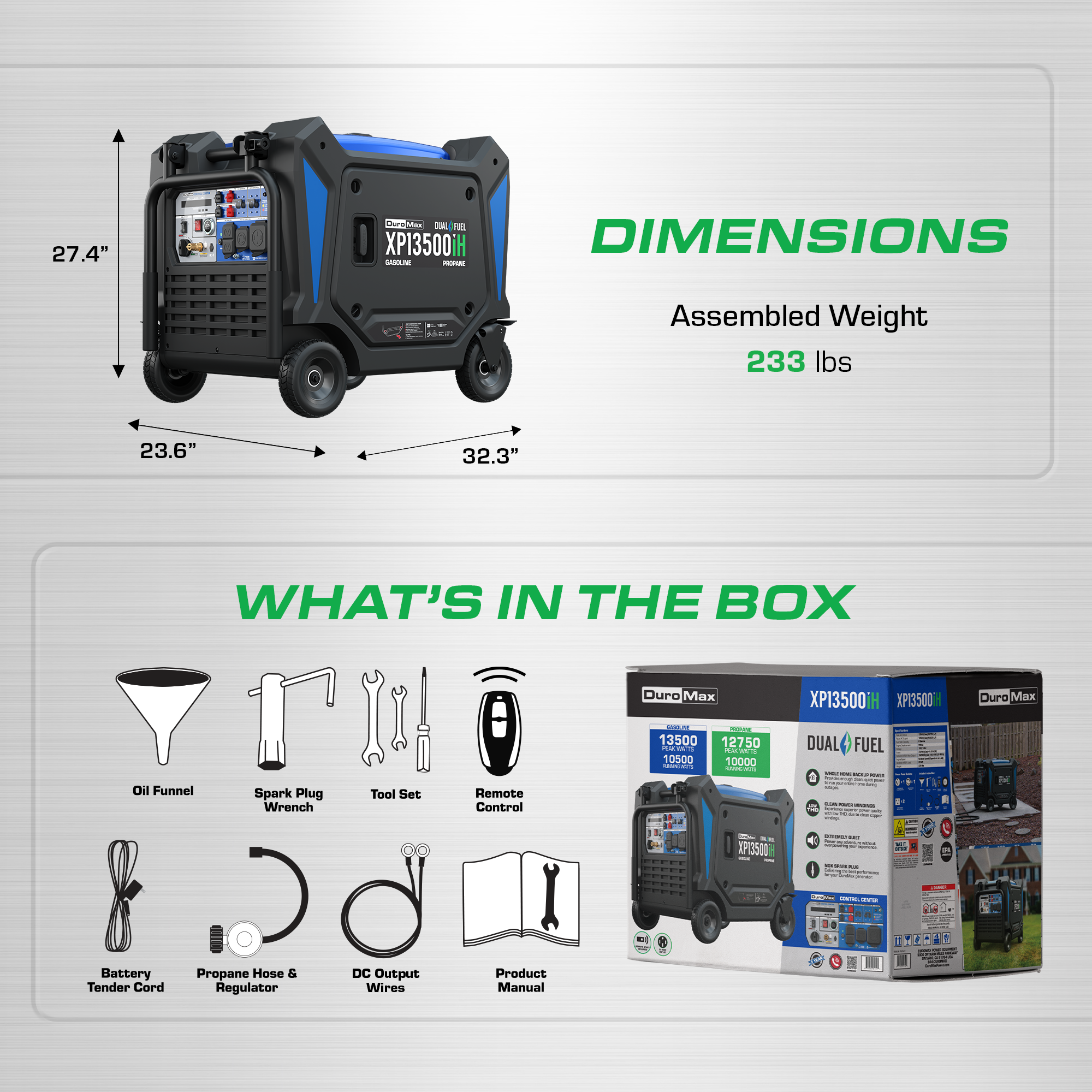 DuroMax XP13500iH dual fuel inverter generator, opposite side studio product photo