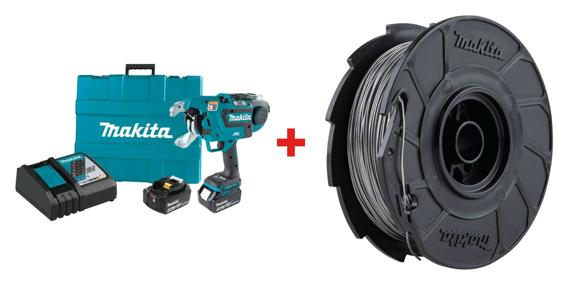 Makita XRT02TK Deep Capacity Rebar Tying Tool Kit with 191L22-4 Steel Tie Wire 50-Pack