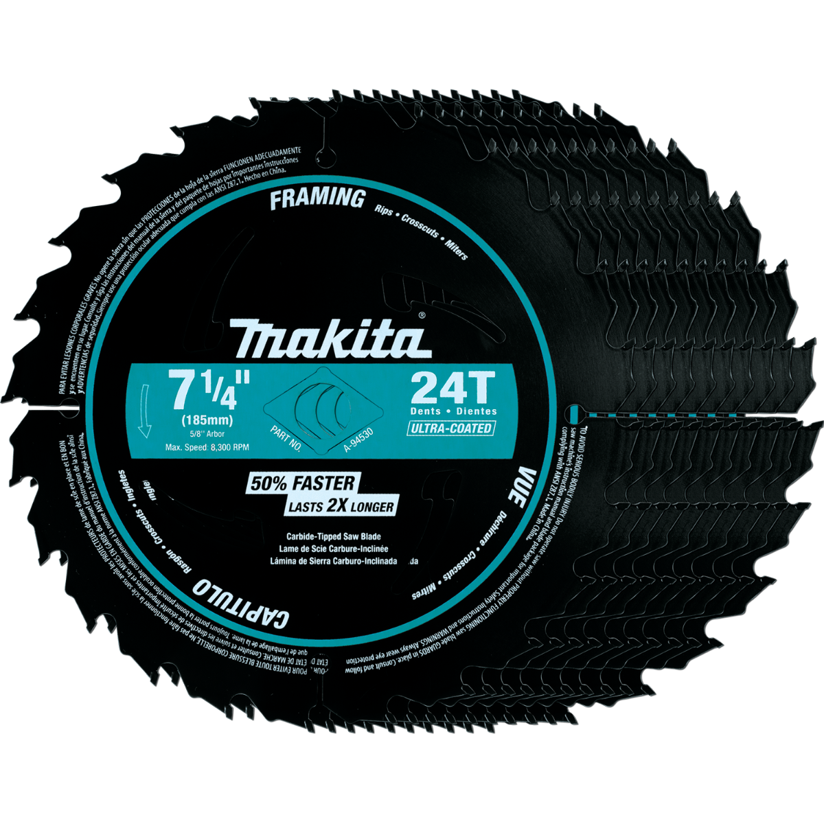 Makita A-94530-10 7-1/4" 24T Carbide-Tipped Ultra-Coated Circular Saw Blade, Framing, 10/pk