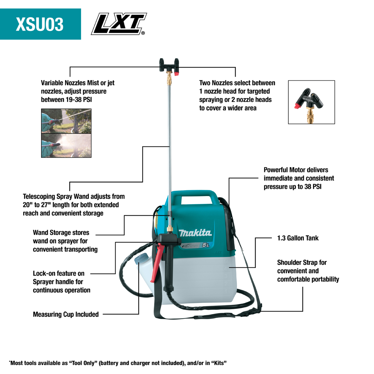 makita 18v garden sprayer Makita XSU03SM1 18V LXT Lithium-Ion Cordless 1.3 Gallon Sprayer Kit (4.0Ah)