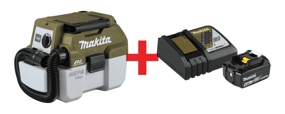 Makita Outdoor Adventure 18V LXT Brushless Wet/Dry Vacuum with 18V LXT Lithium-Ion Battery and Charger Starter Pack (4.0Ah)