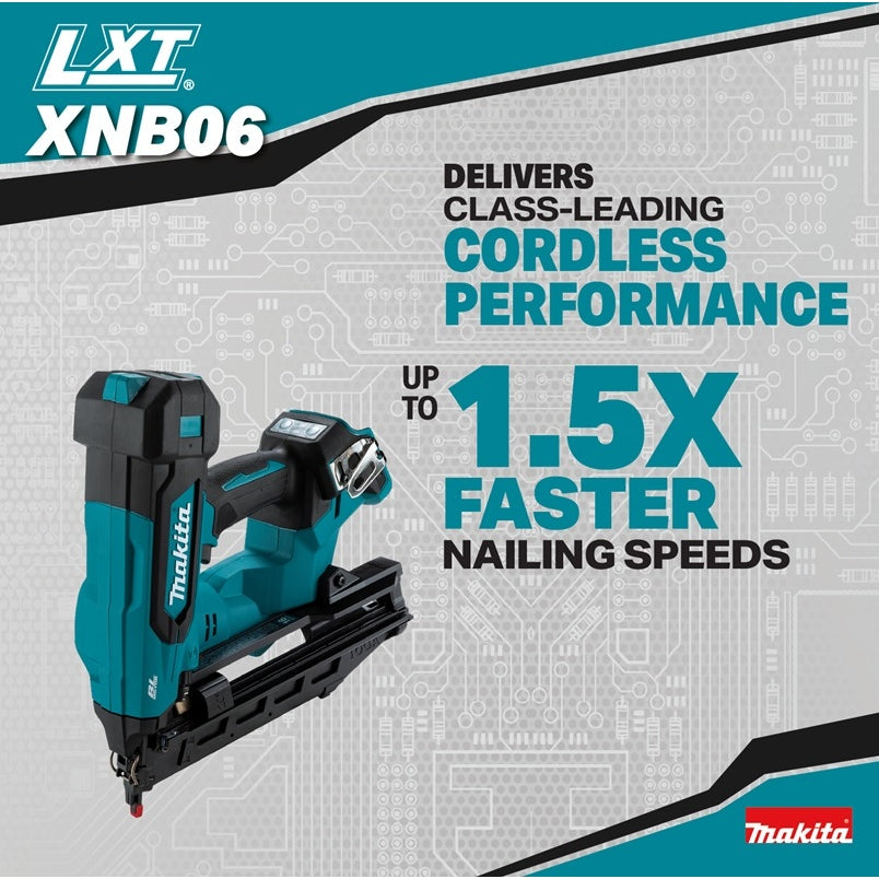Makita XNB06Z 18V LXT Brushless Cordless 2-1/2-in. Angled 16-Gauge Finish Nailer, Tool Only