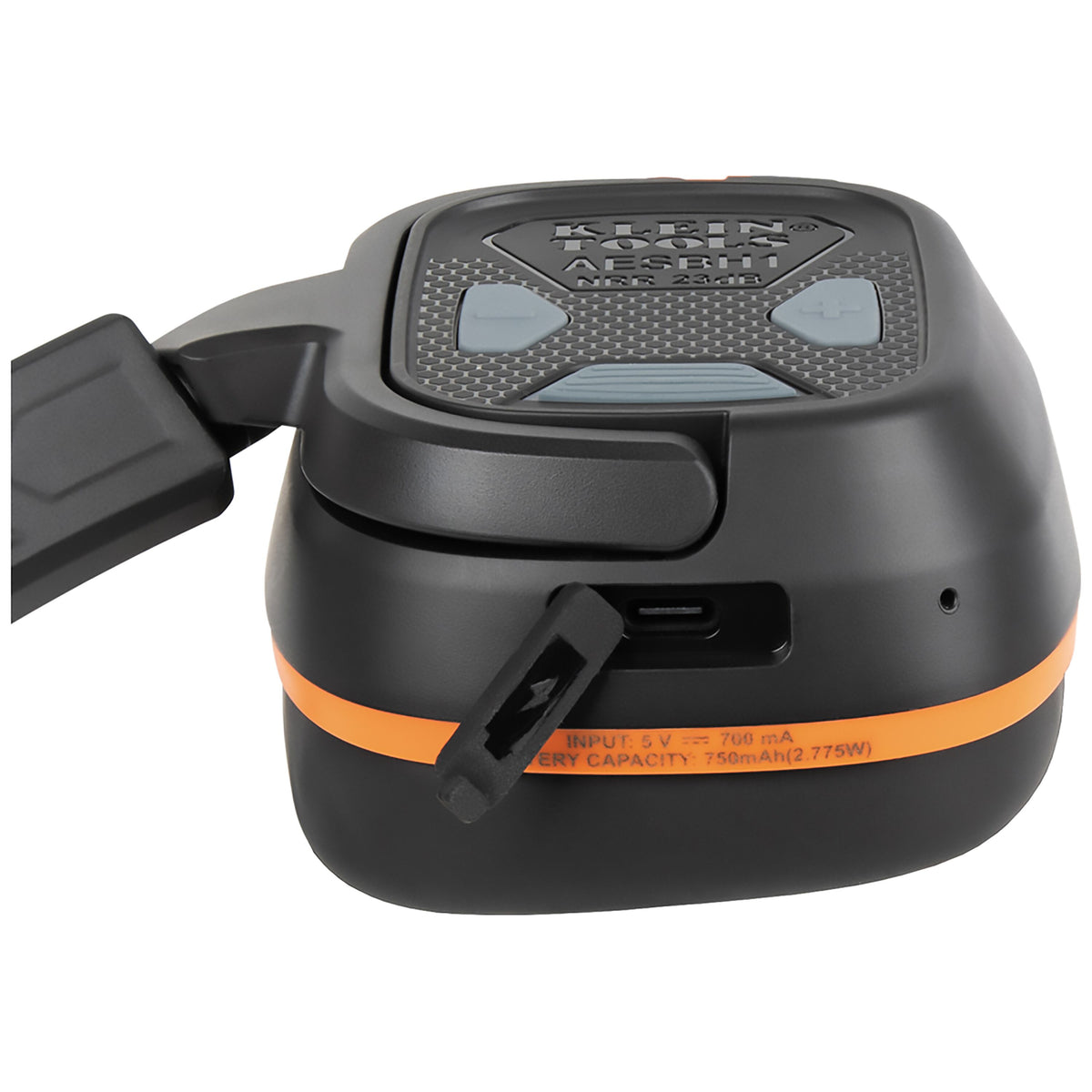 USB-C charge port on Klein Bluetooth earmuffs