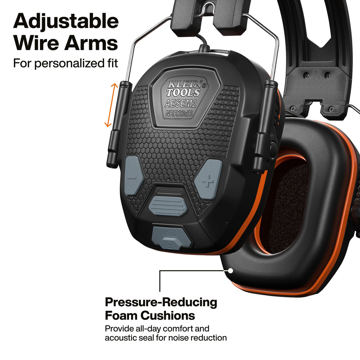 Klein Tools AESEM2 earmuffs soft foam cushions for an acoustic seal
