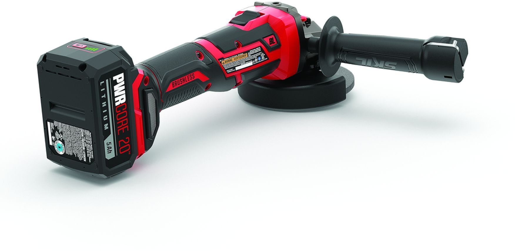 SKIL AG2907-1A PWRCore 20 Brushless 20V 4-1/2" Angle Grinder Kit with 5.0Ah Battery and PWR JUMP Charger