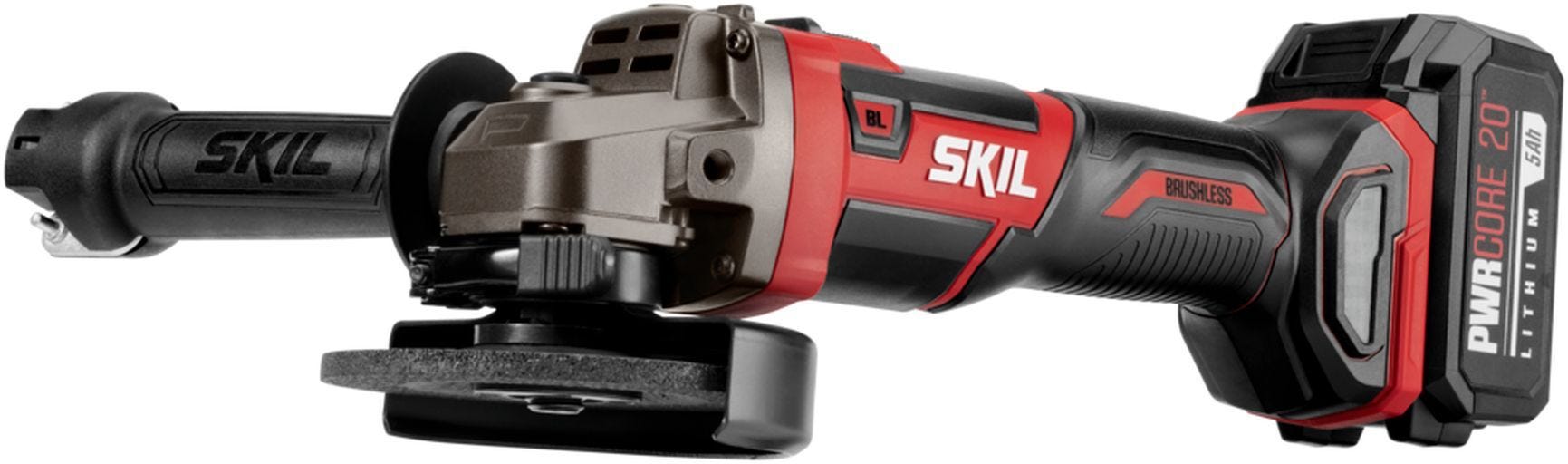 SKIL AG2907-1A PWRCore 20 Brushless 20V 4-1/2" Angle Grinder Kit with 5.0Ah Battery and PWR JUMP Charger