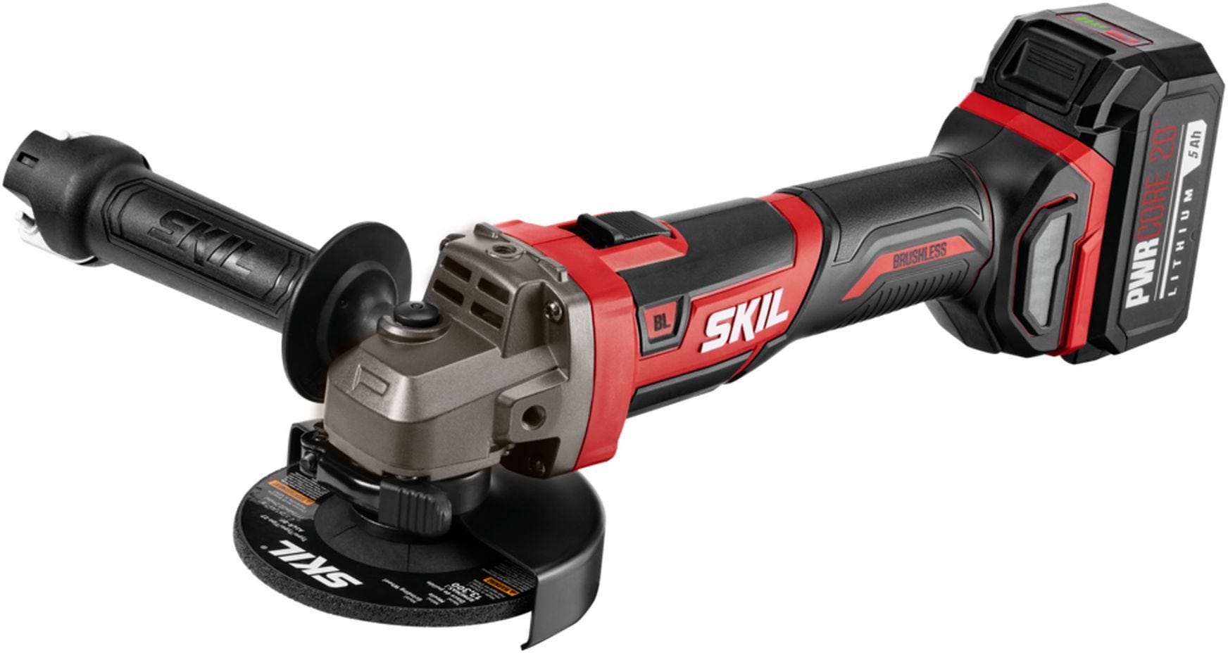 SKIL AG2907-1A PWRCore 20 Brushless 20V 4-1/2" Angle Grinder Kit with 5.0Ah Battery and PWR JUMP Charger