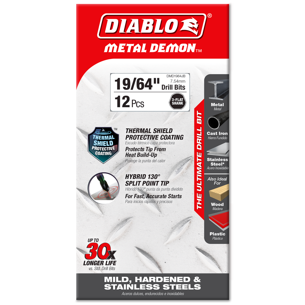 Diablo 19/64 in. Metal Demon Drill Bit for Mild, Hardened and Stainless Steels (DMD1964JB) in retail packaging