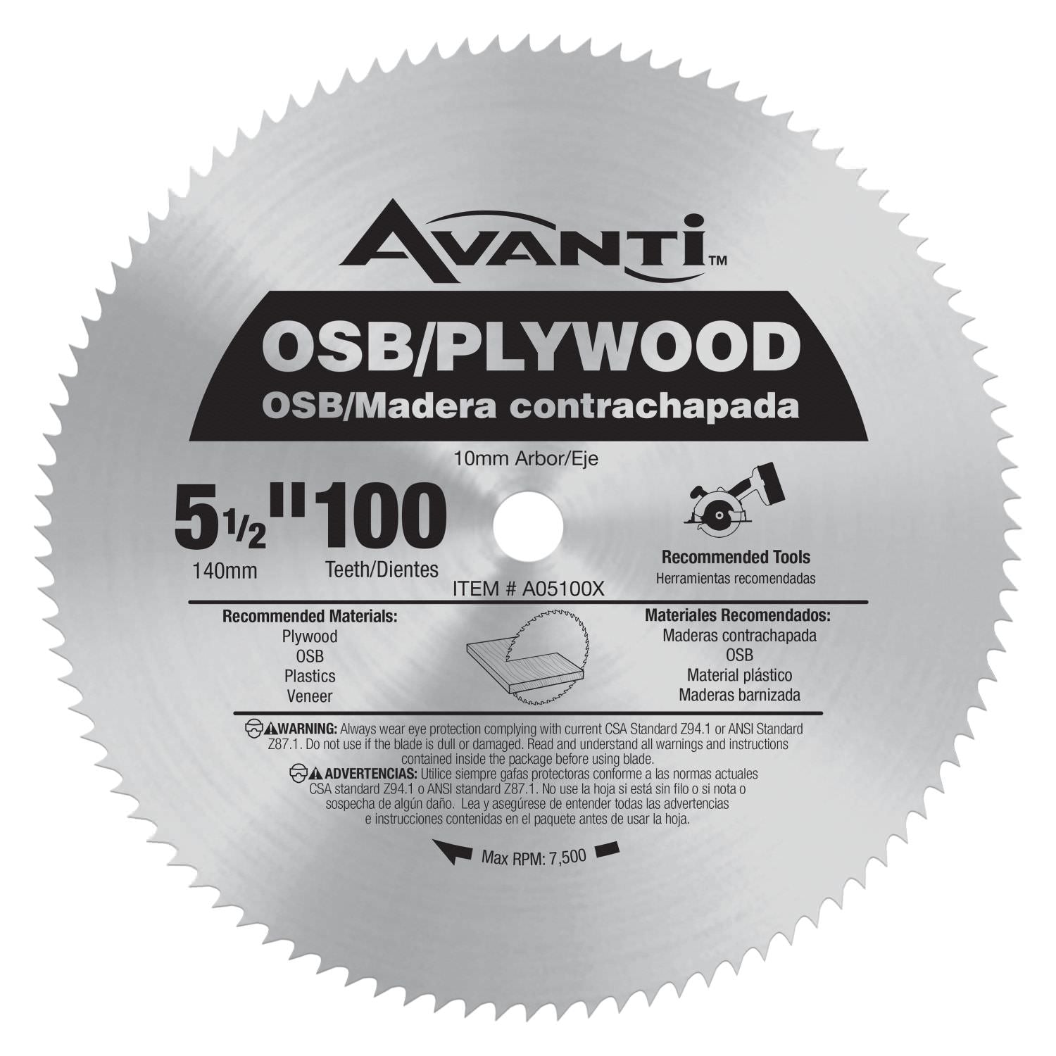 Avanti A05100X 5-1/2 in. x 100 Tooth Plywood Saw Blade Saw Blade