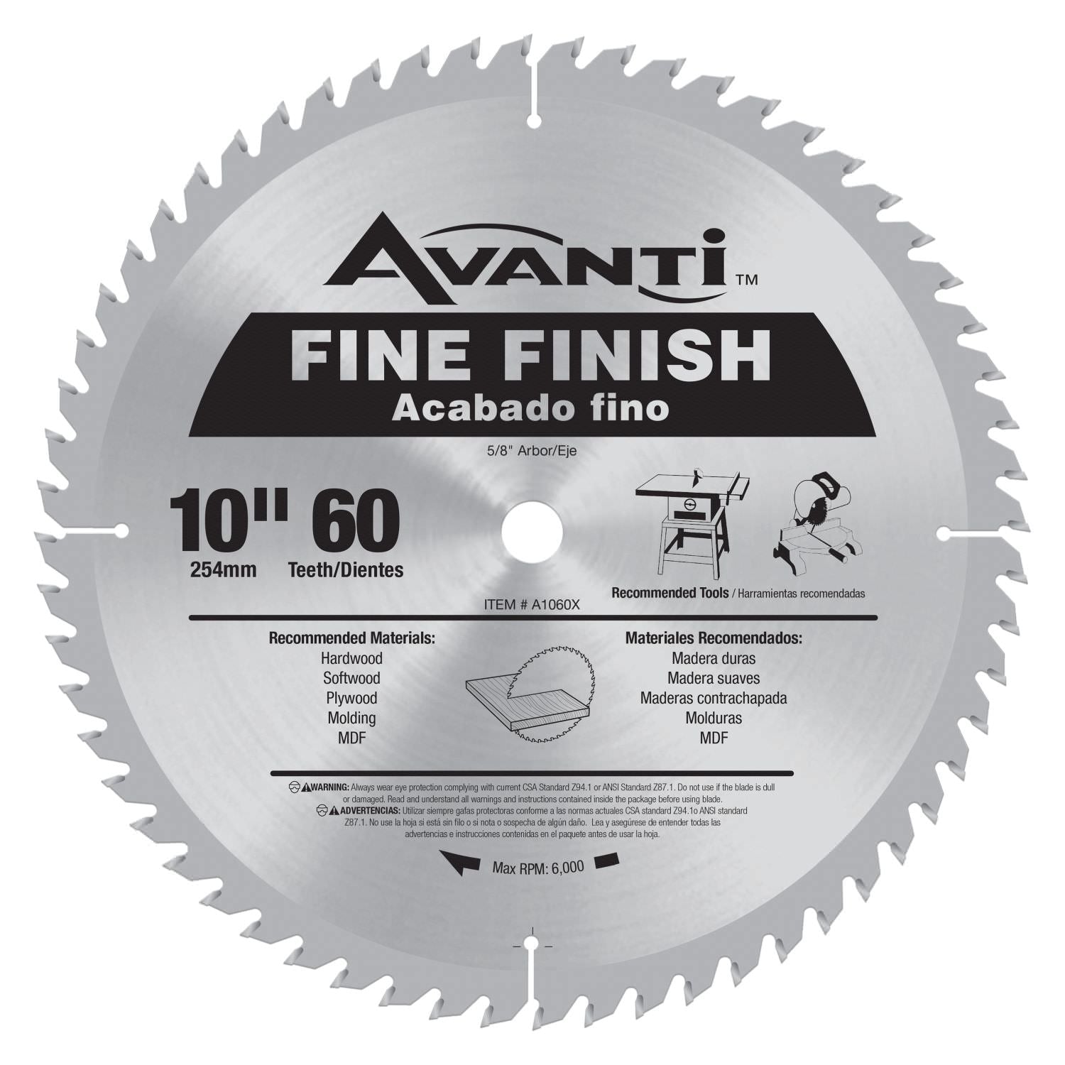 Avanti A1060X 10 in. x 60-Tooth  Fine Finish Saw Blade