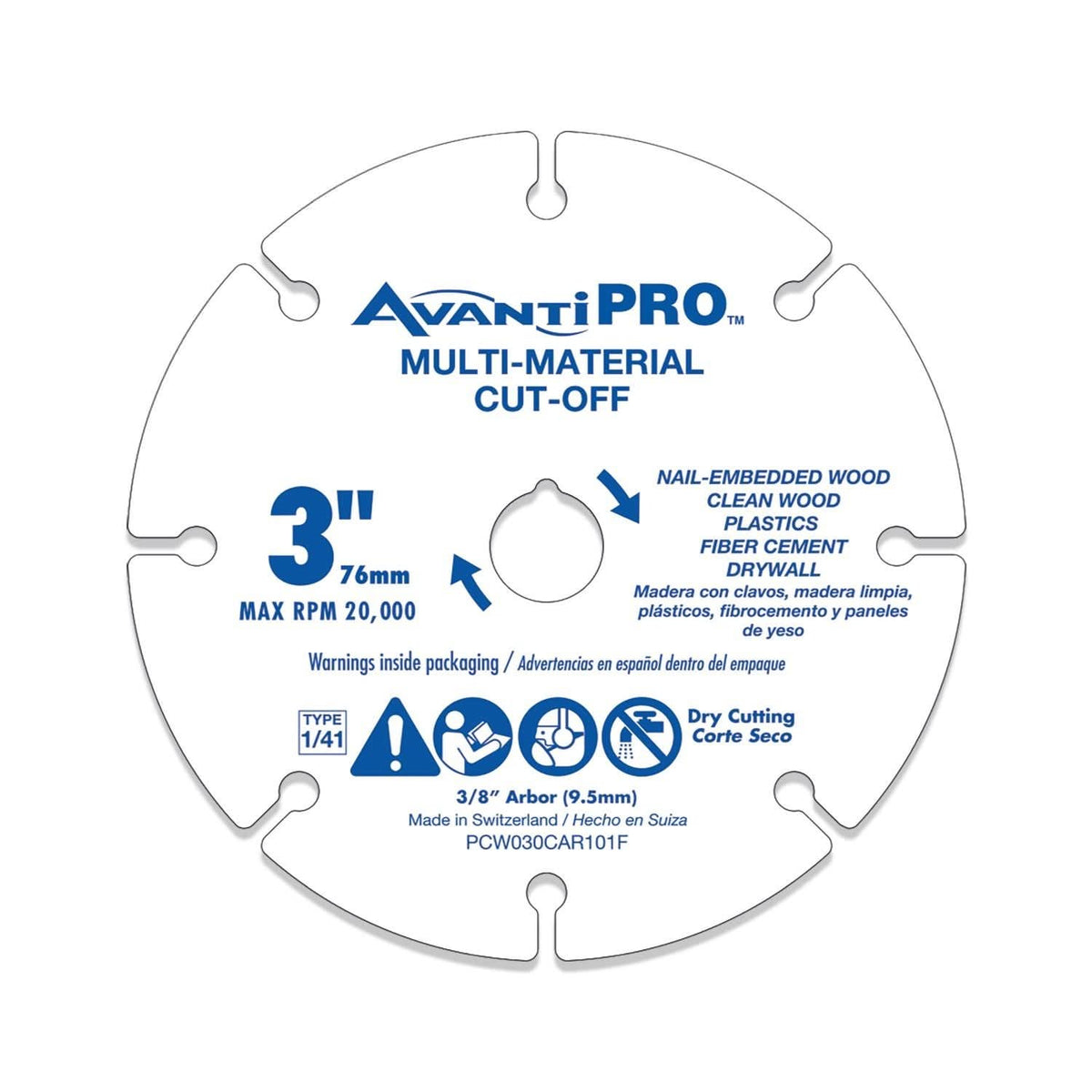 Avanti PCW030CAR101F 3 in. Carbide Grit Cut-Off Wheel for Multi-Materials