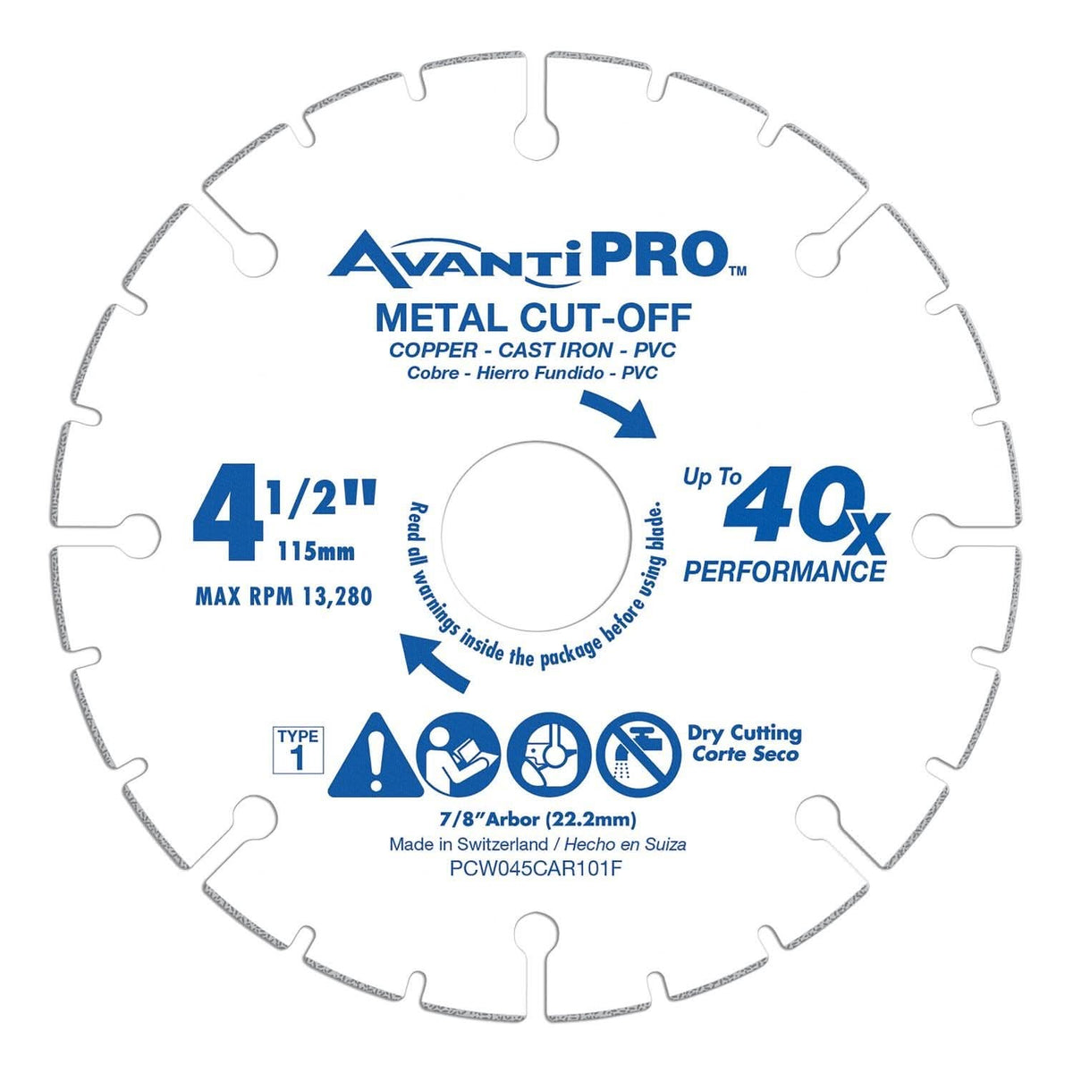 Avanti PCW045CAR101F 4.5 in. Carbide Grit Metal Cut-Off Wheel