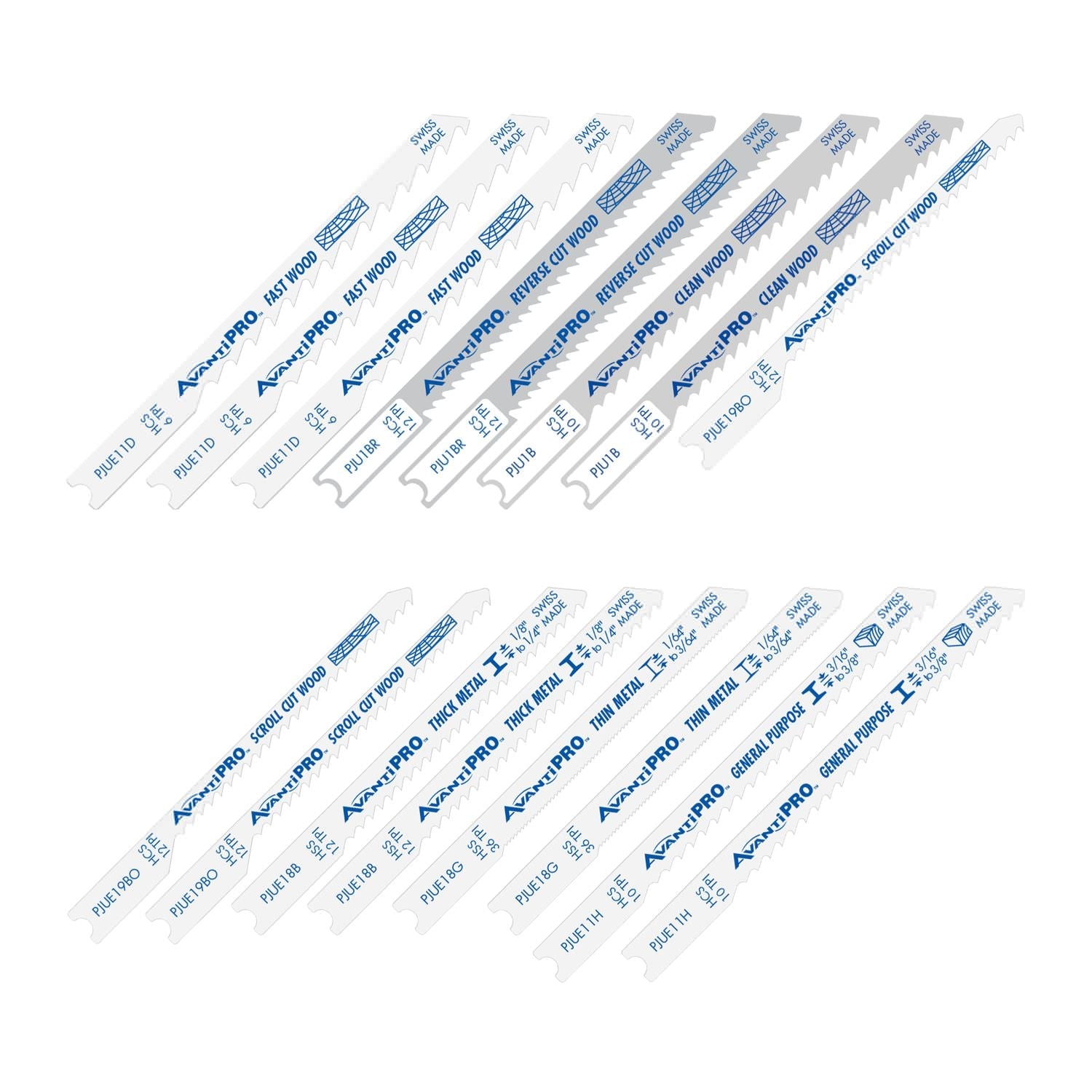 Avanti PJU16BC PRO U-Shank Jig Saw Blade Set for Wood & Metal (16-pieces)