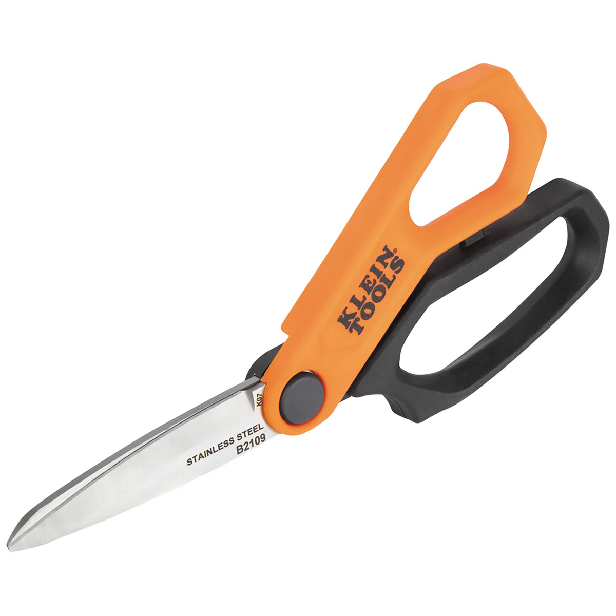 Klein Stainless Steel Utility Shears B2109 with cushioned orange and black grips