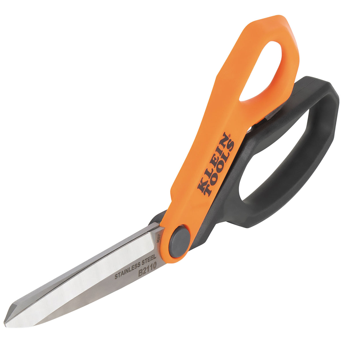 Klein offset utility shears with orange and black handles