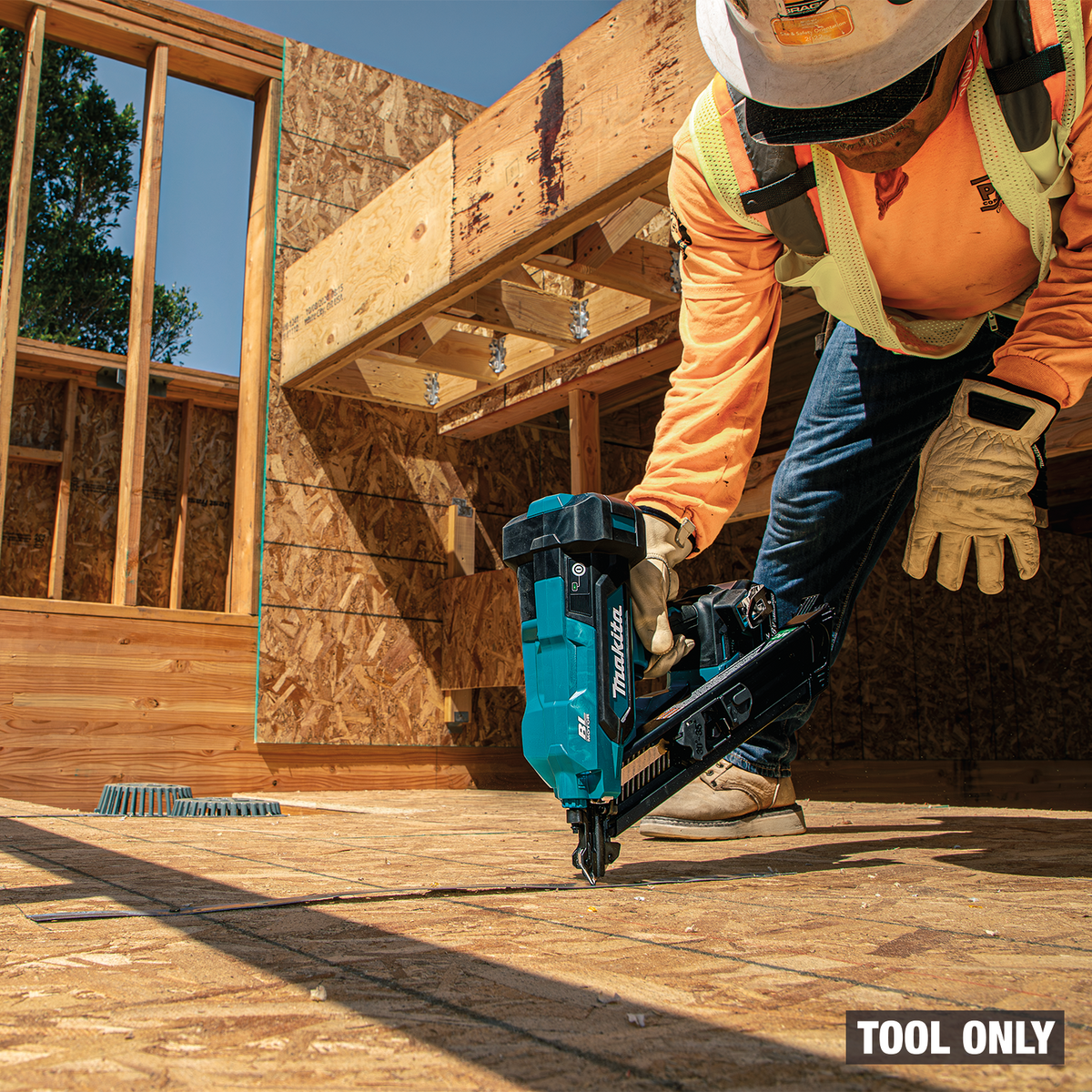Makita 18V LXT Brushless 2-1/2-in. Positive Placement Metal Connector Nailer (XNB09Z) - in use on the job 9