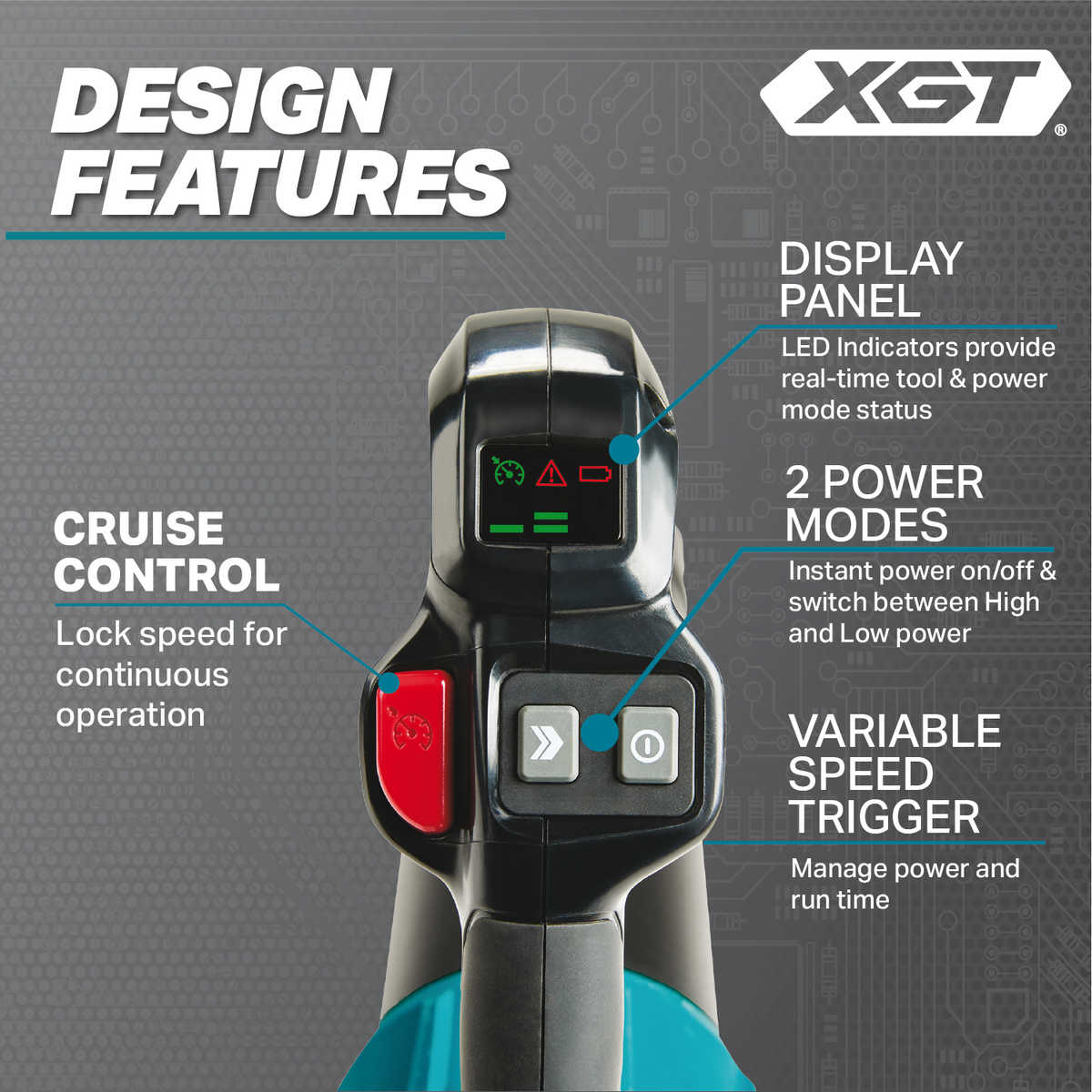Makita 40V max XGT Brushless Backpack Blower (GBU04Z) - feature highlights 41