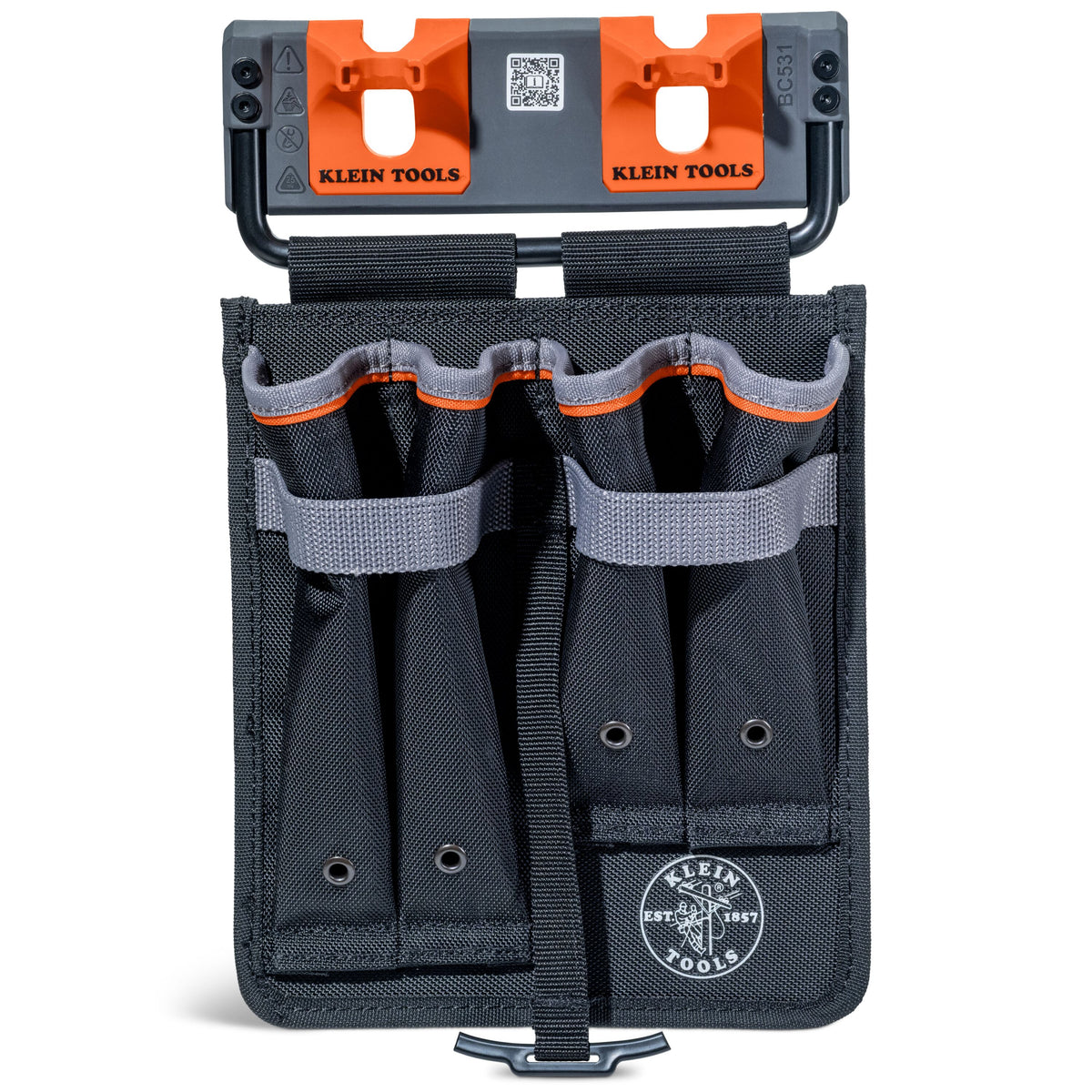 Klein Tools BC531S mini apron for aerial bucket S-hook mounting in gray, black and orange 1680D nylon