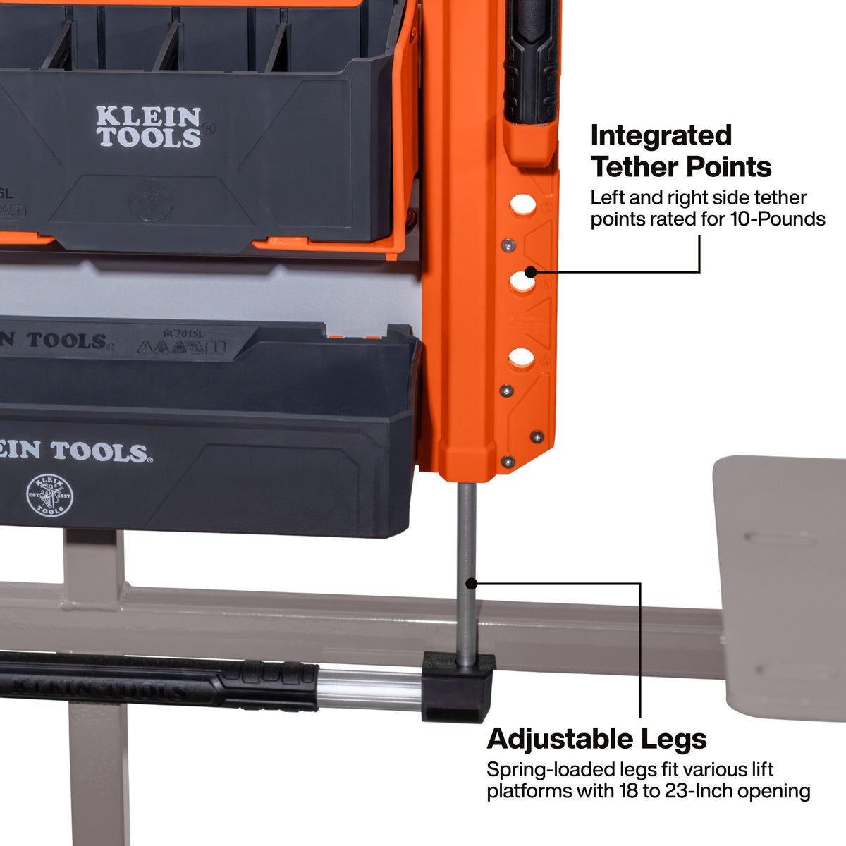 Klein Tools BC600WA heavy-duty rails rated 25 pounds each holding tools