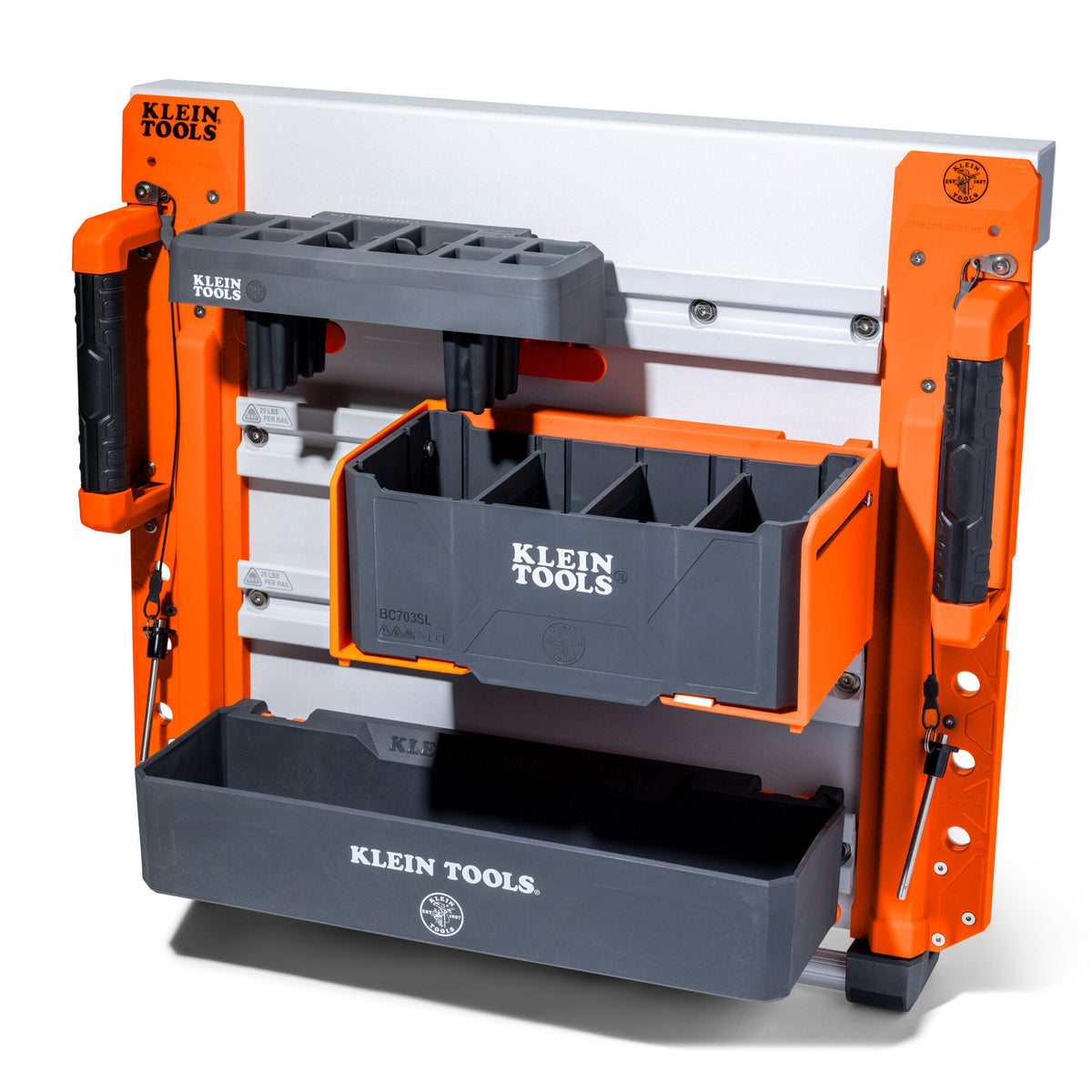 Klein Tools BC600WA locking pins securing the LiftPro wall to a scissor lift