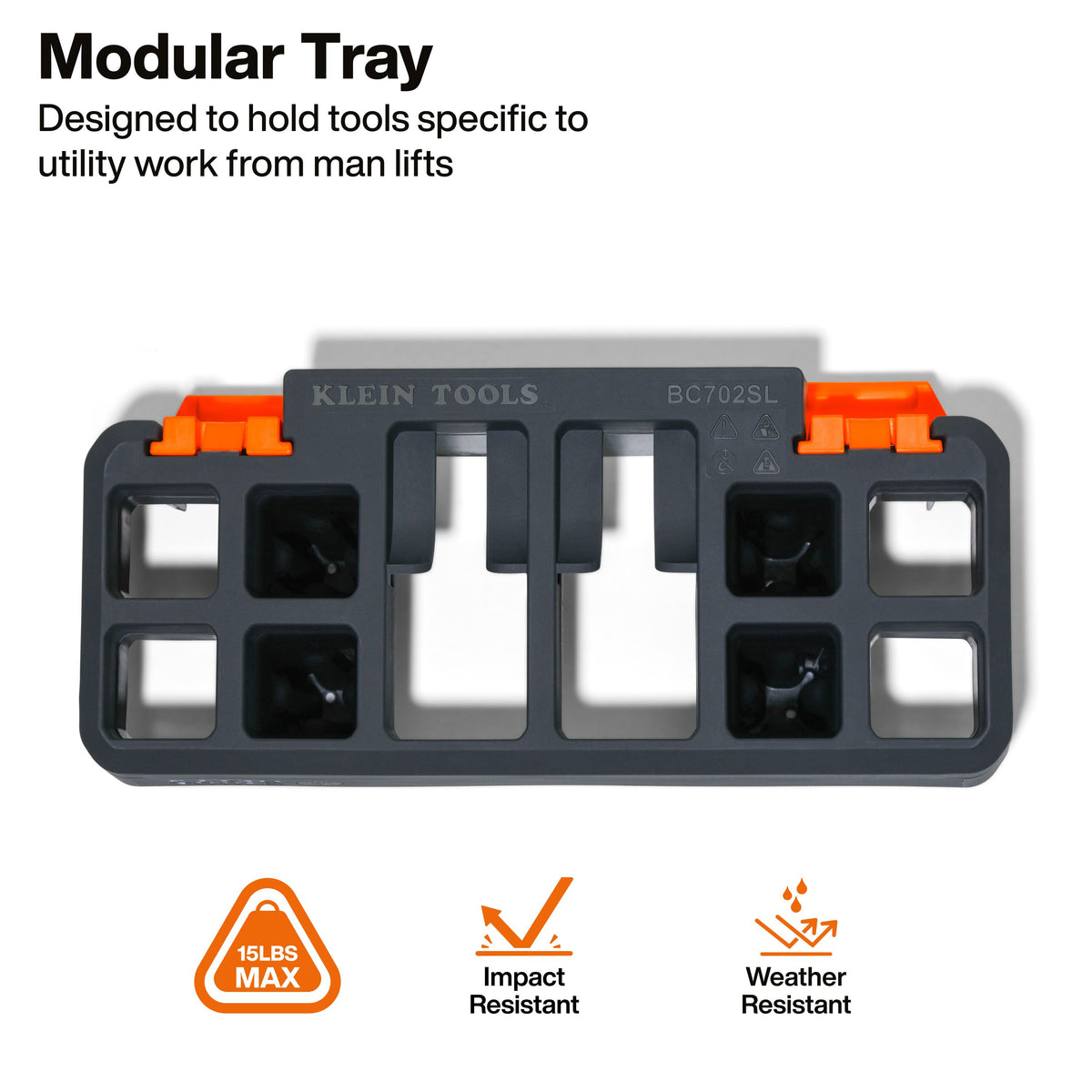 Klein Tools BC702SL tool holder module with four through holes holding hand tools