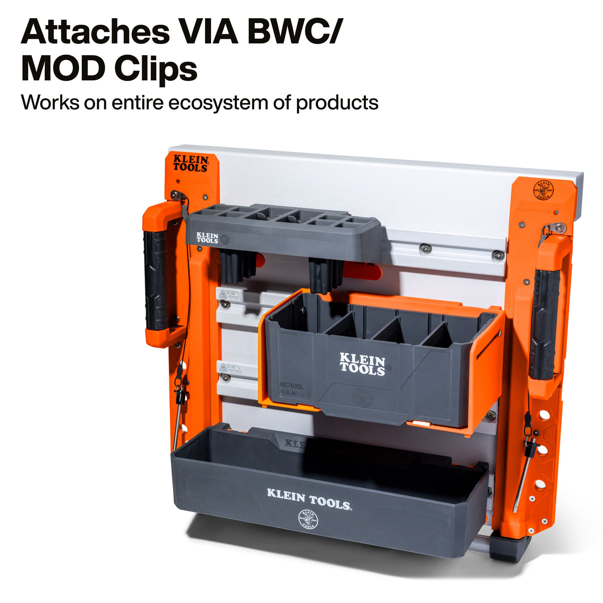 Klein Tools BC703SL sliding drawer module mounted on a lift rail