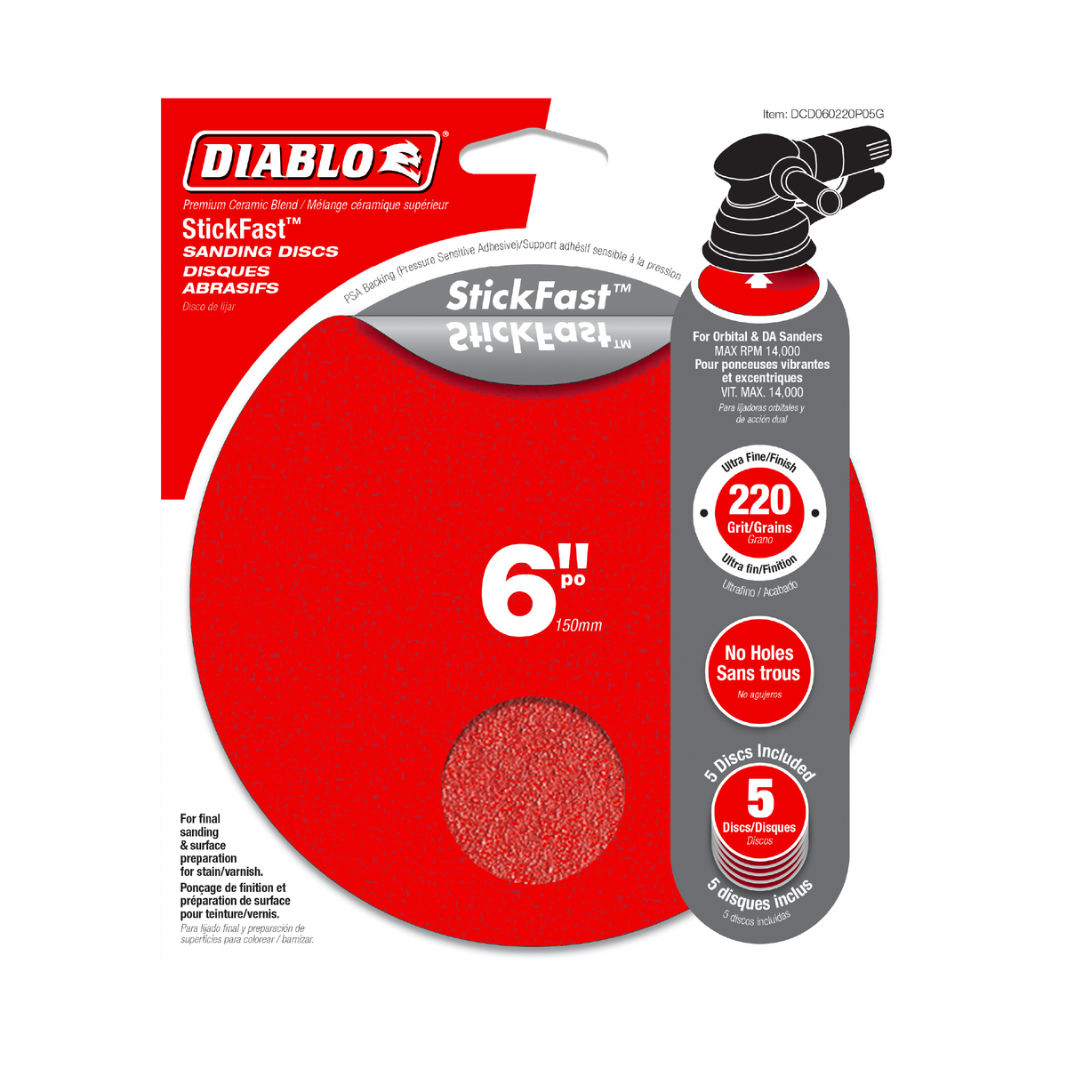 Diablo 6 in. 220 Grit ROS StickFast Discs (DCD060220P05G) in retail packaging