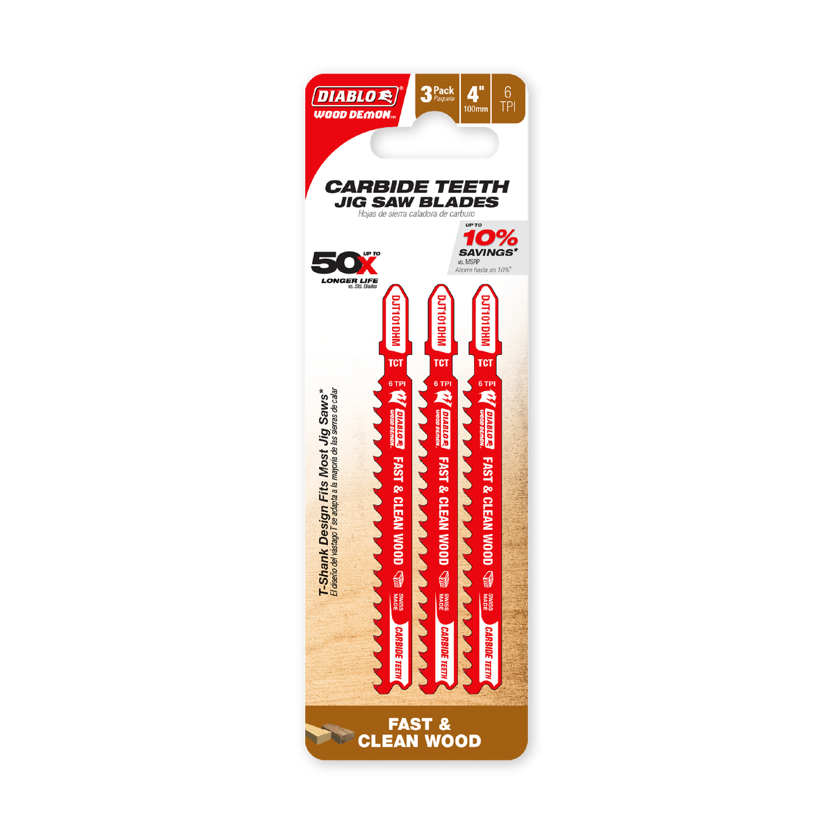 Diablo 4 in. 6 TPI Wood Demon Carbide Teeth Jig Saw Blade for Fast & Clean Cuts (DJT101DHM3) in retail packaging
