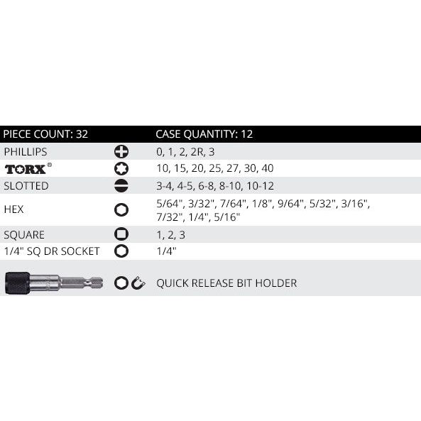 Vega V32-1P 32pc Standard Driver Bit Set
