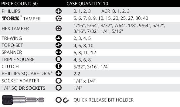 Vega V50-1TP 50pc Driver Bit Set (Tamper)