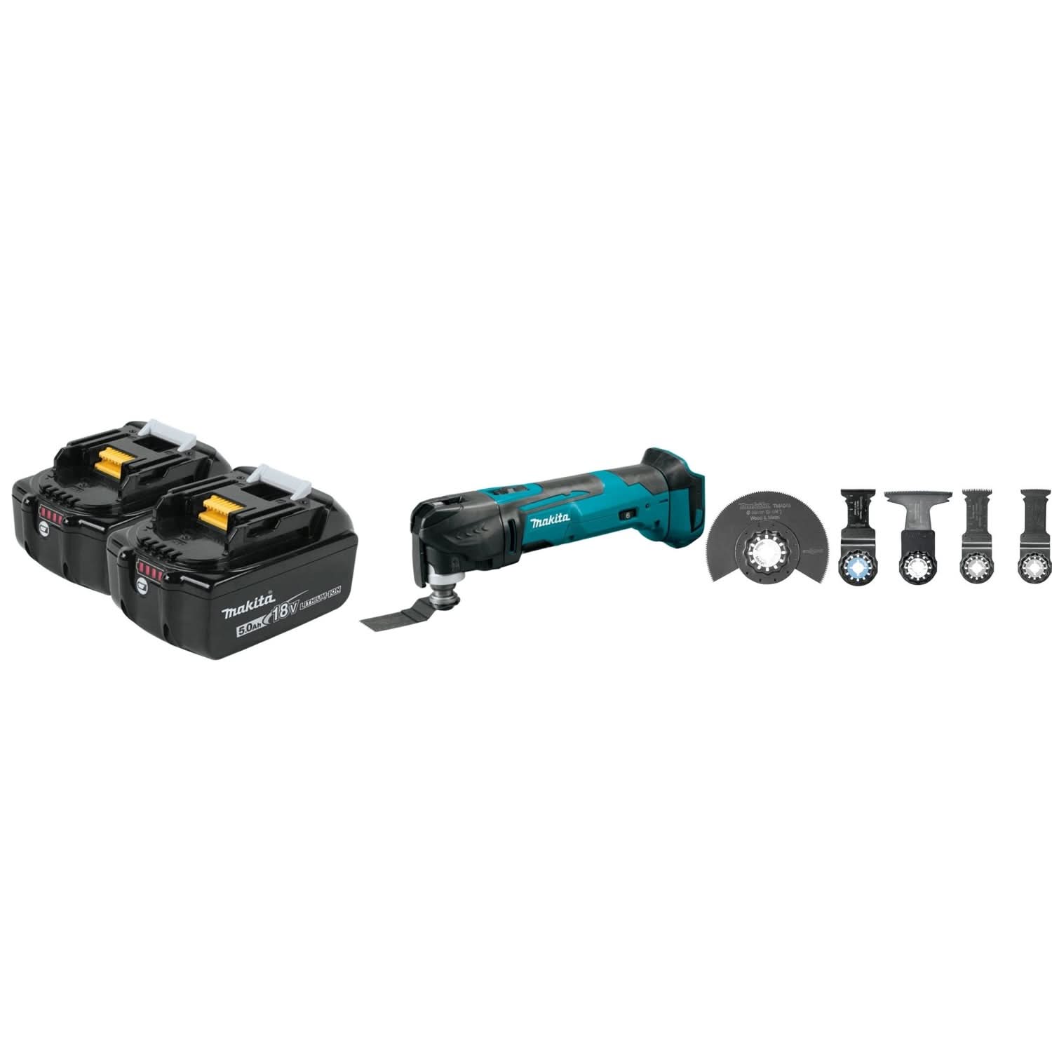 Makita 18V LXT Cordless Multi-Tool with Batteries, 2-Pack and 5-Piece Starlock Oscillating Blade Set