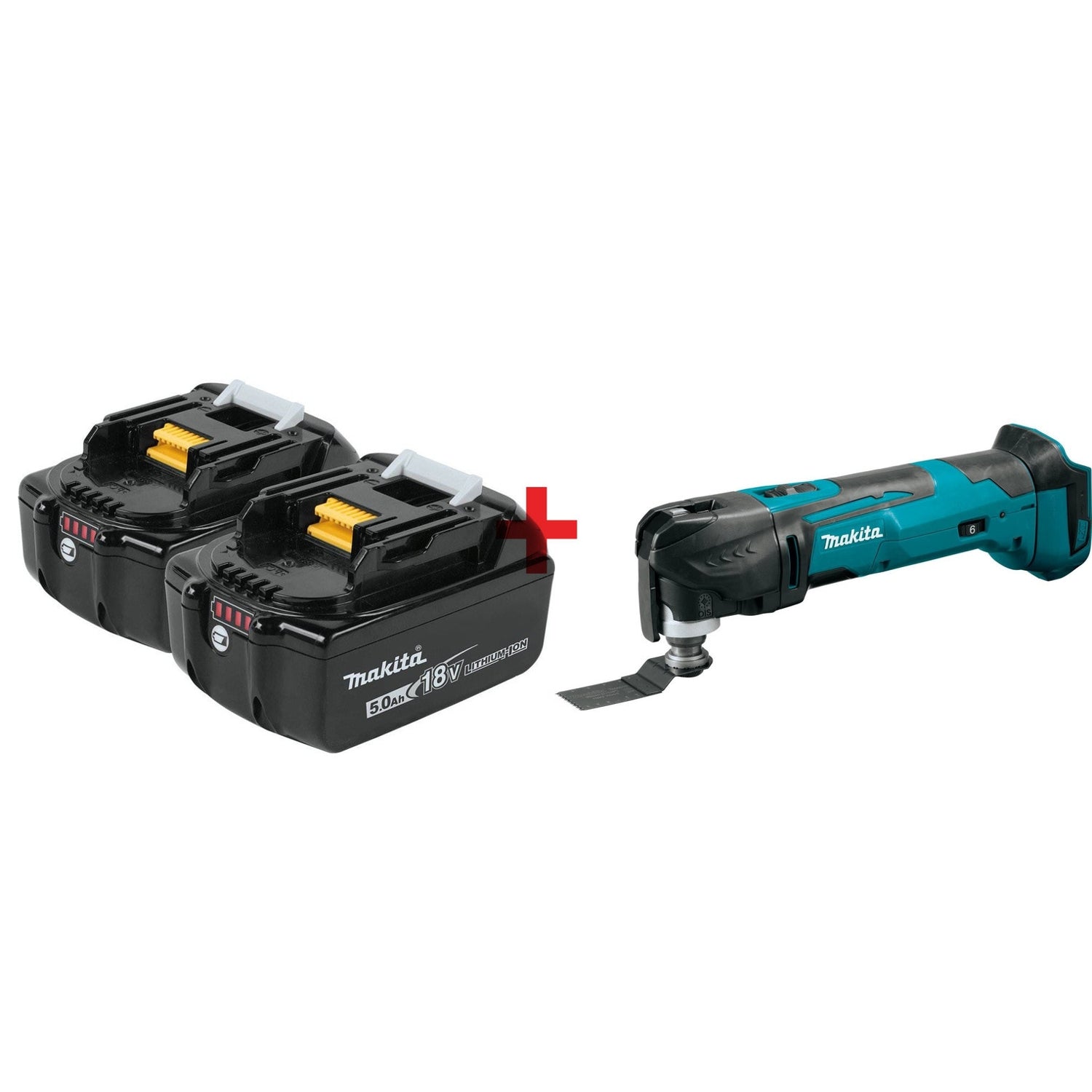 Makita 18V LXT 5.0Ah Batteries, 2-Pack with Makita 18V LXT Cordless Multi-Tool