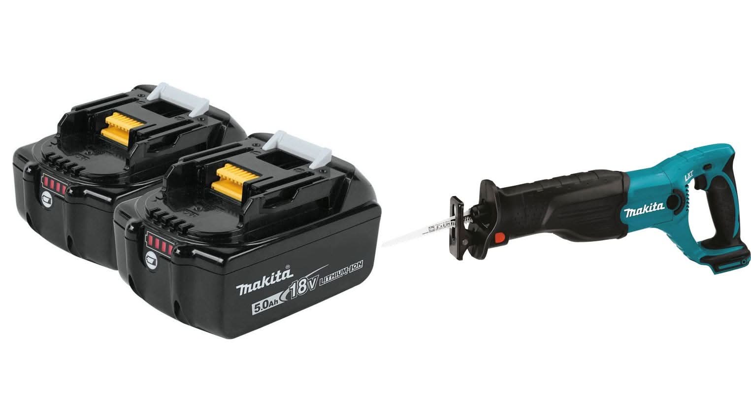 Makita 18V LXT 5.0Ah Batteries, 2-Pack with 18V LXT Cordless Reciprocating Saw