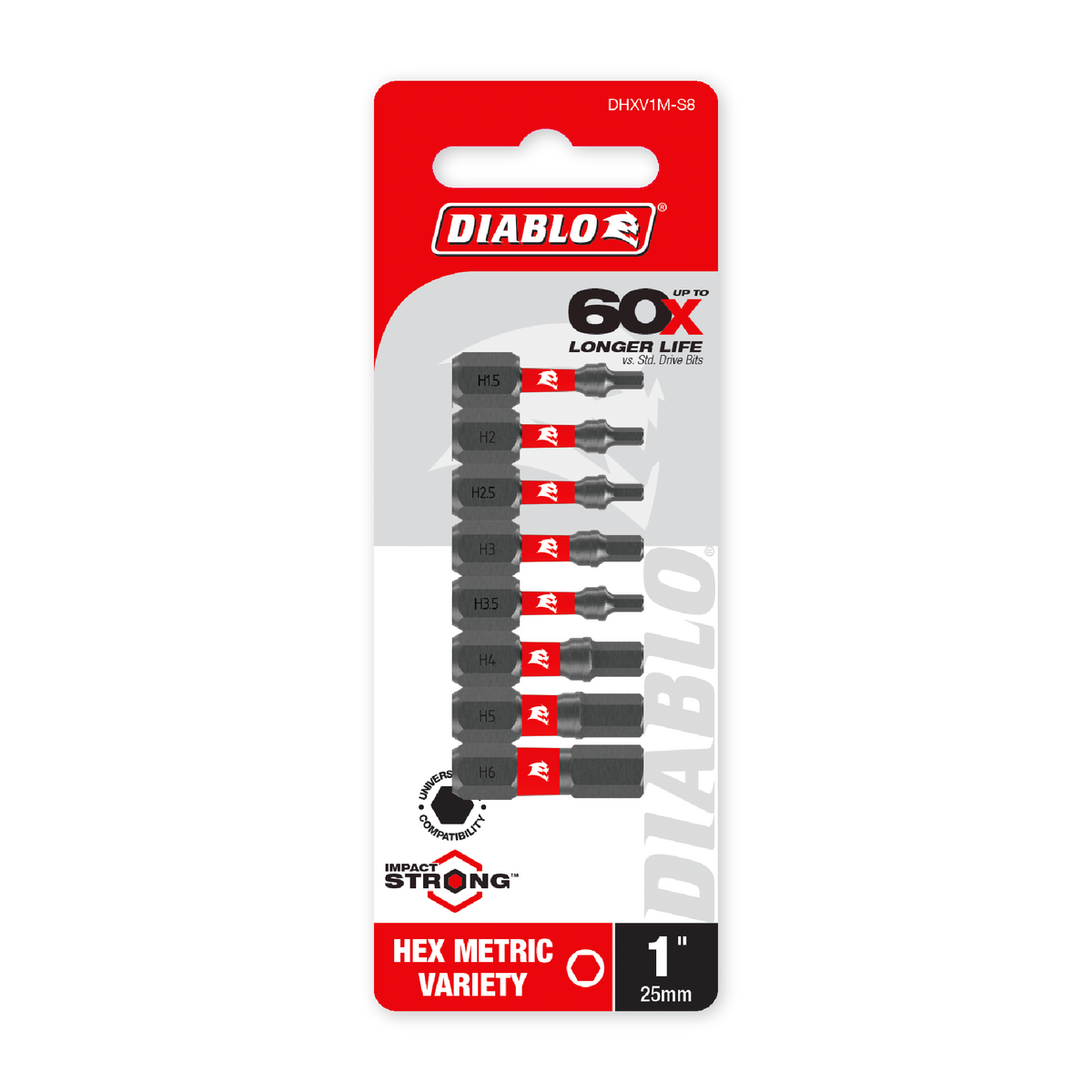 Diablo 1 in. Hex Metric Drive Bit Variety Pack (DHXV1M-S8) in retail packaging
