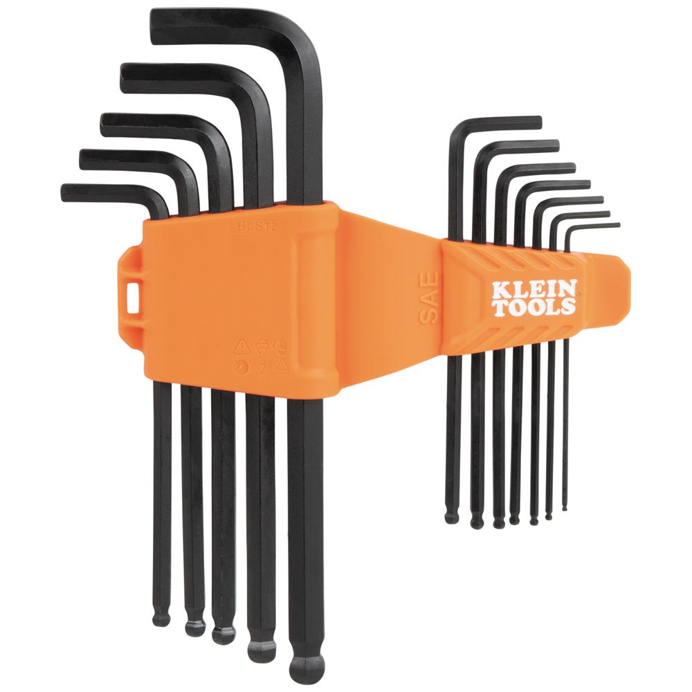 Klein Tools BLS12 12-Piece L-Style Ball-End Hex Key Wrench Set, SAE