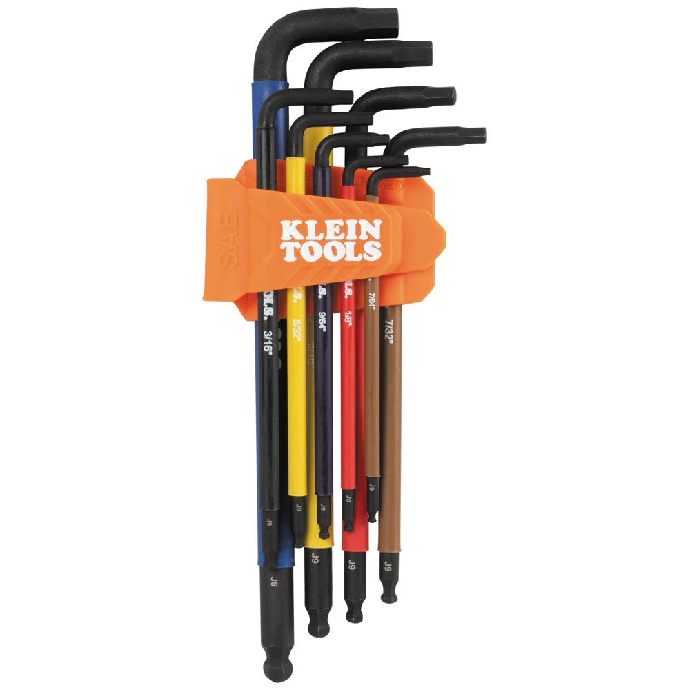 Klein Tools BLS9 9-Piece Color-Coded Extra-Long L Style Hex Key Caddy Set, SAE
