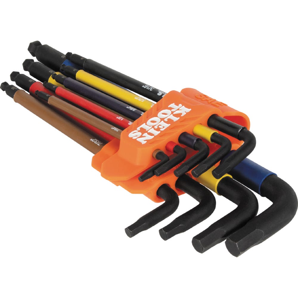 Klein Tools BLS9 9-Piece Color-Coded Extra-Long L Style Hex Key Caddy Set, SAE