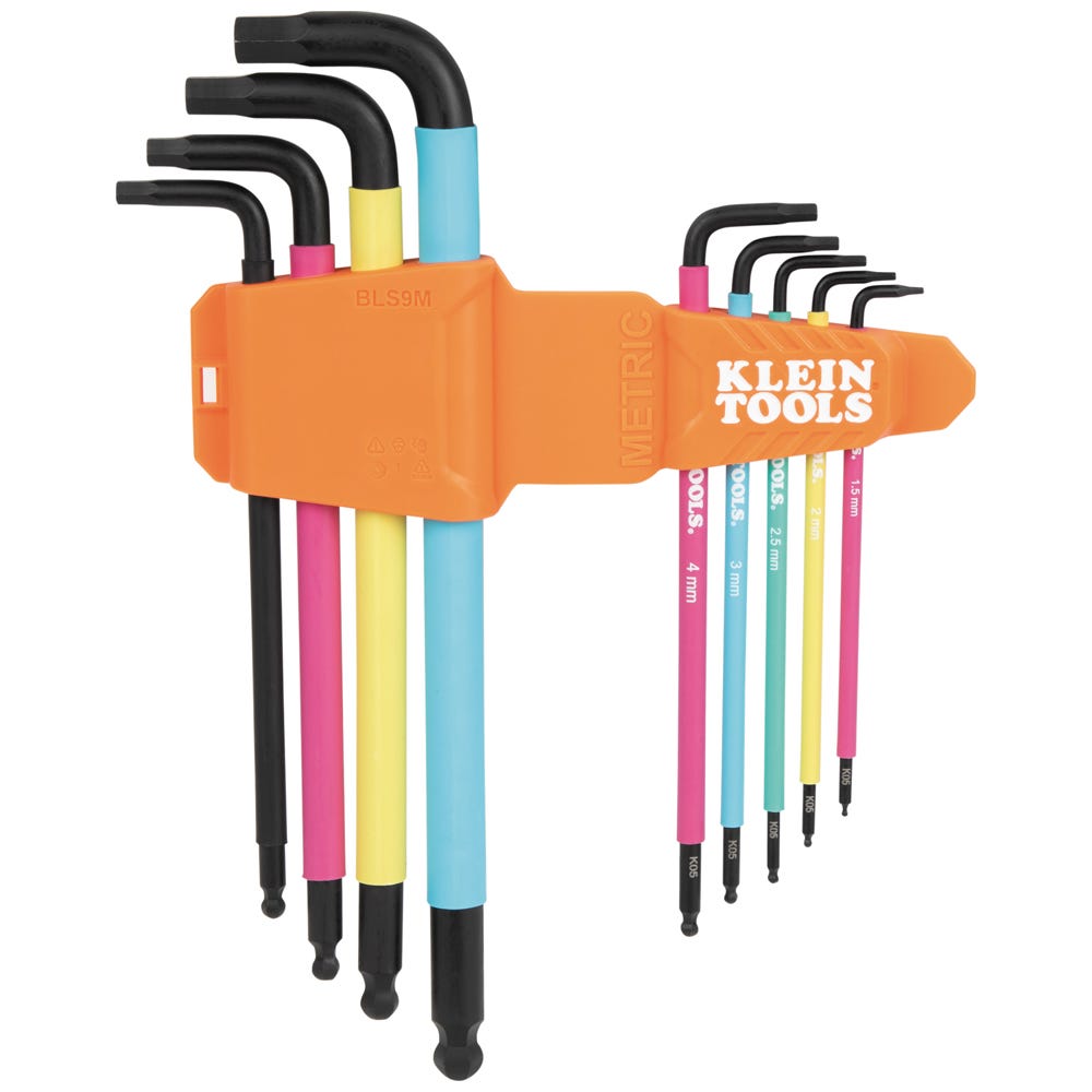 Klein Tools BLS9M 9-Piece Color Coded Extra Long L-Style Hex Key Set, Metric