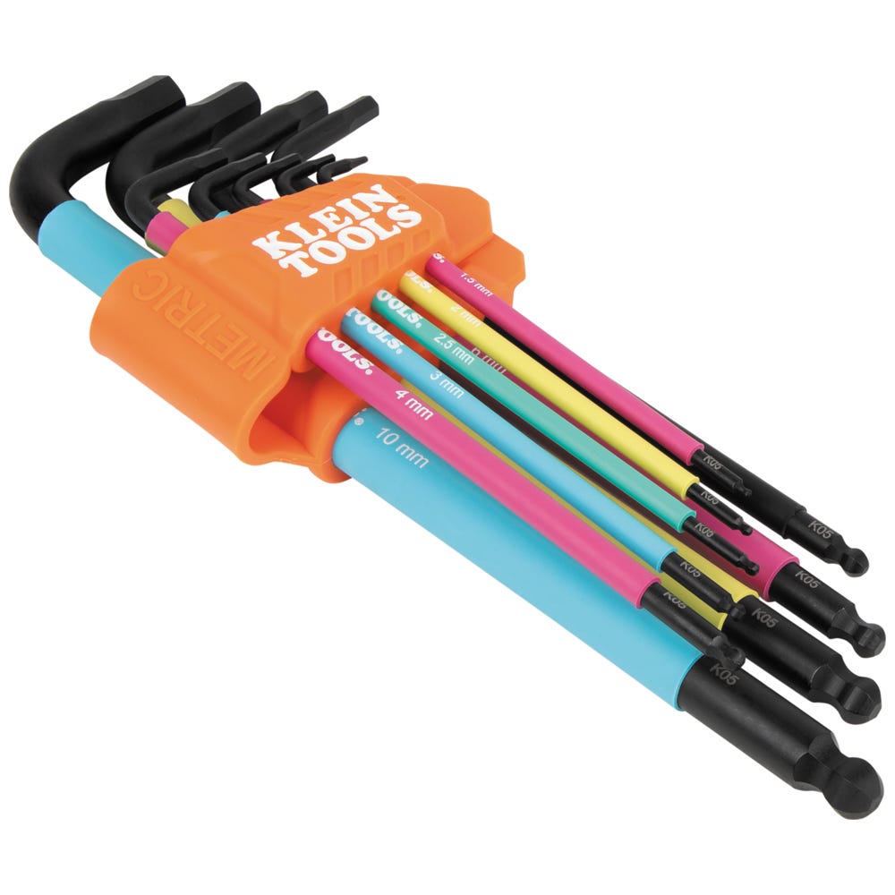 Klein Tools BLS9M 9-Piece Color Coded Extra Long L-Style Hex Key Set, Metric