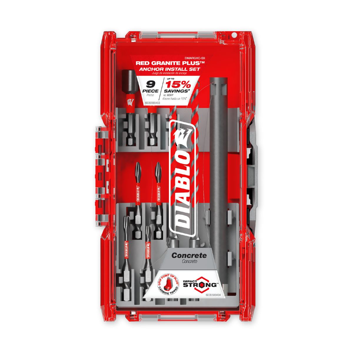 Diablo SPEEDemon Red Granite PLUS Carbide-Tipped Concrete Anchor Installation Set (DMARGHC-S9) in retail packaging