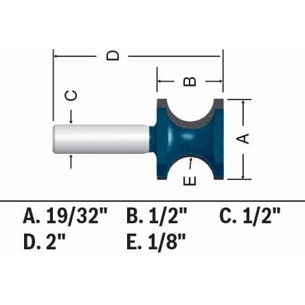 Bosch 84432MC 19/32" x 1/2" Carbide-Tipped Bullnose Router Bit