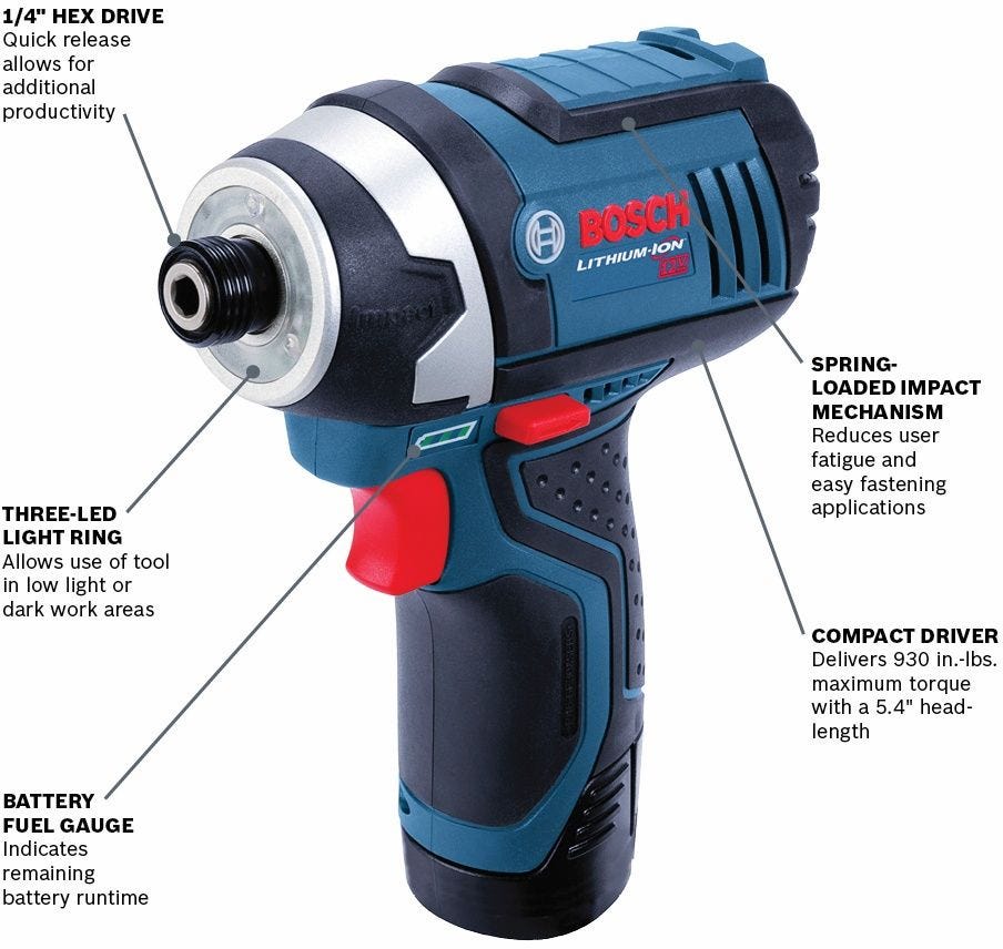 Bosch PS41N 12V Max Impact Driver, Bare Tool