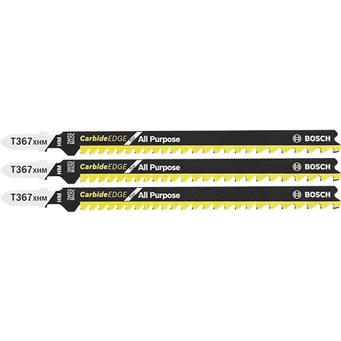 Bosch T367XHM3 3-Piece 5-3/16" 5-7 TPI Carbide Edge T-Shank Jig Saw Blades for All-Purpose