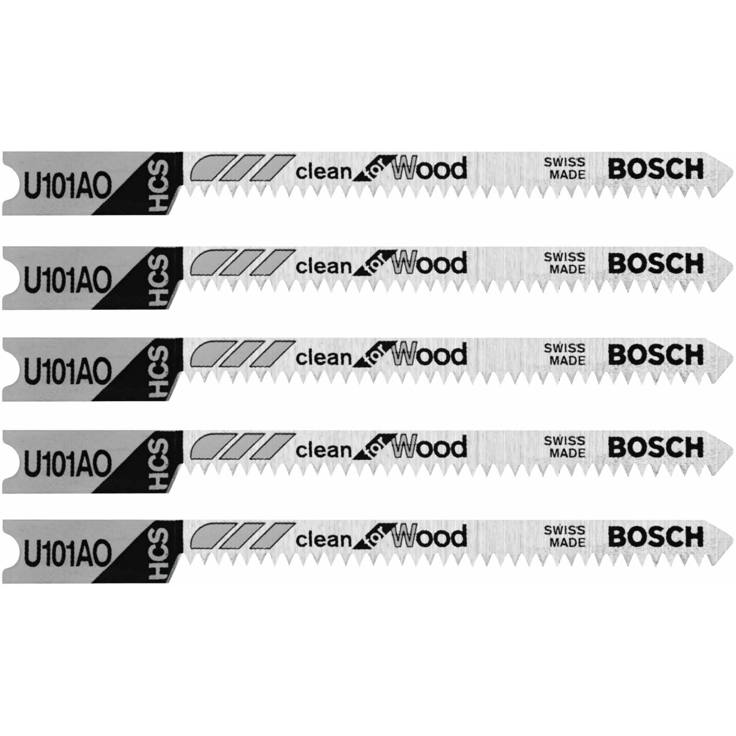 Bosch U101AO3 5-Piece 3-1/4 In. 20 TPI Clean for Wood U-shank Jig Saw Blades