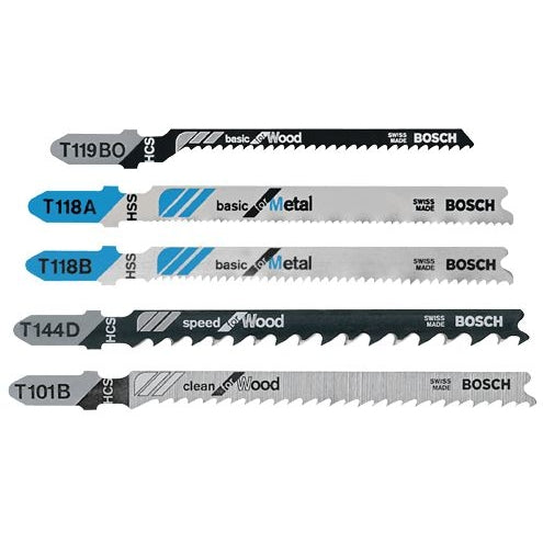 Bosch T500 5-Piece T-Shank Jig Saw Blade Set for Wood and Metal