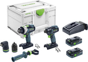 Festool 577616 QUADRIVE TPC 18/4 Cordless Hammer Drill and TID 18 Cordless Impact Screwdriver Combo Kit w/ Systainer3