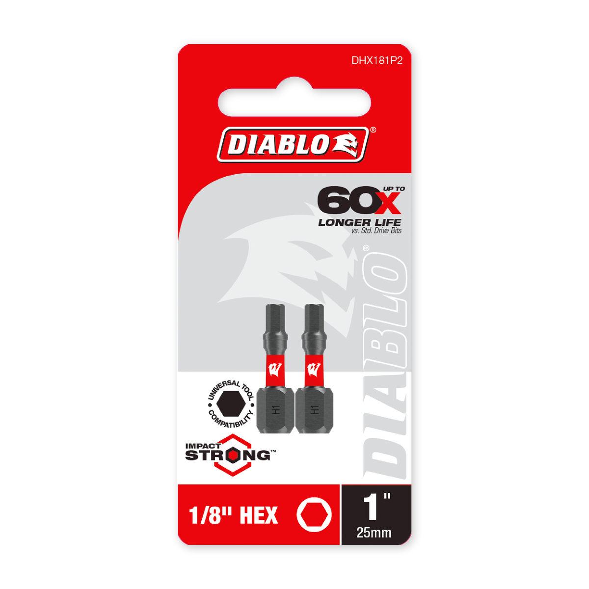 Diablo 1/8 in. x 1 in. Hex Drive Bit (DHX181P2) in retail packaging
