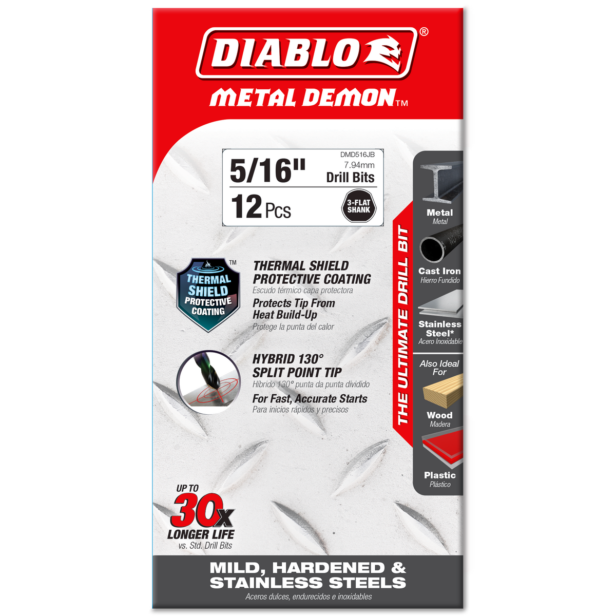 Diablo 5/16 in. Metal Demon Drill Bit for Mild, Hardened and Stainless Steels (DMD516JB) in retail packaging