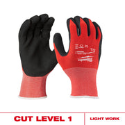 Milwaukee 48-22-8902 Cut Level 1 Nitrile Dipped Gloves, Large, red knit backs with black nitrile palms